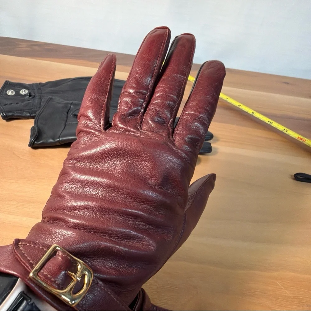 Women’s Lot (2) Gloves 100% Genuine Leather Lined Black‎ Unlink Red Sz 7 Driving